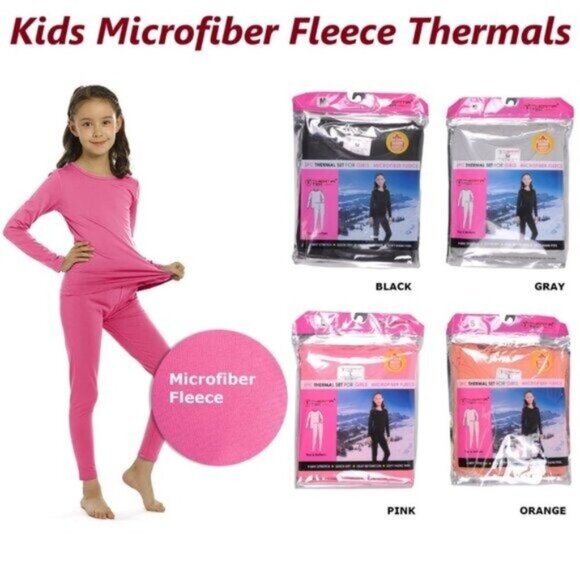 Girls Microfiber Fleece Thermal Long Johns 2-pc Set, Pink - Picture 3 of 4